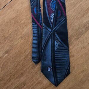 DON LOPER Beverly Hills Black Maroon Blue Art Deco 4 inch Polyester MEN'S TIE